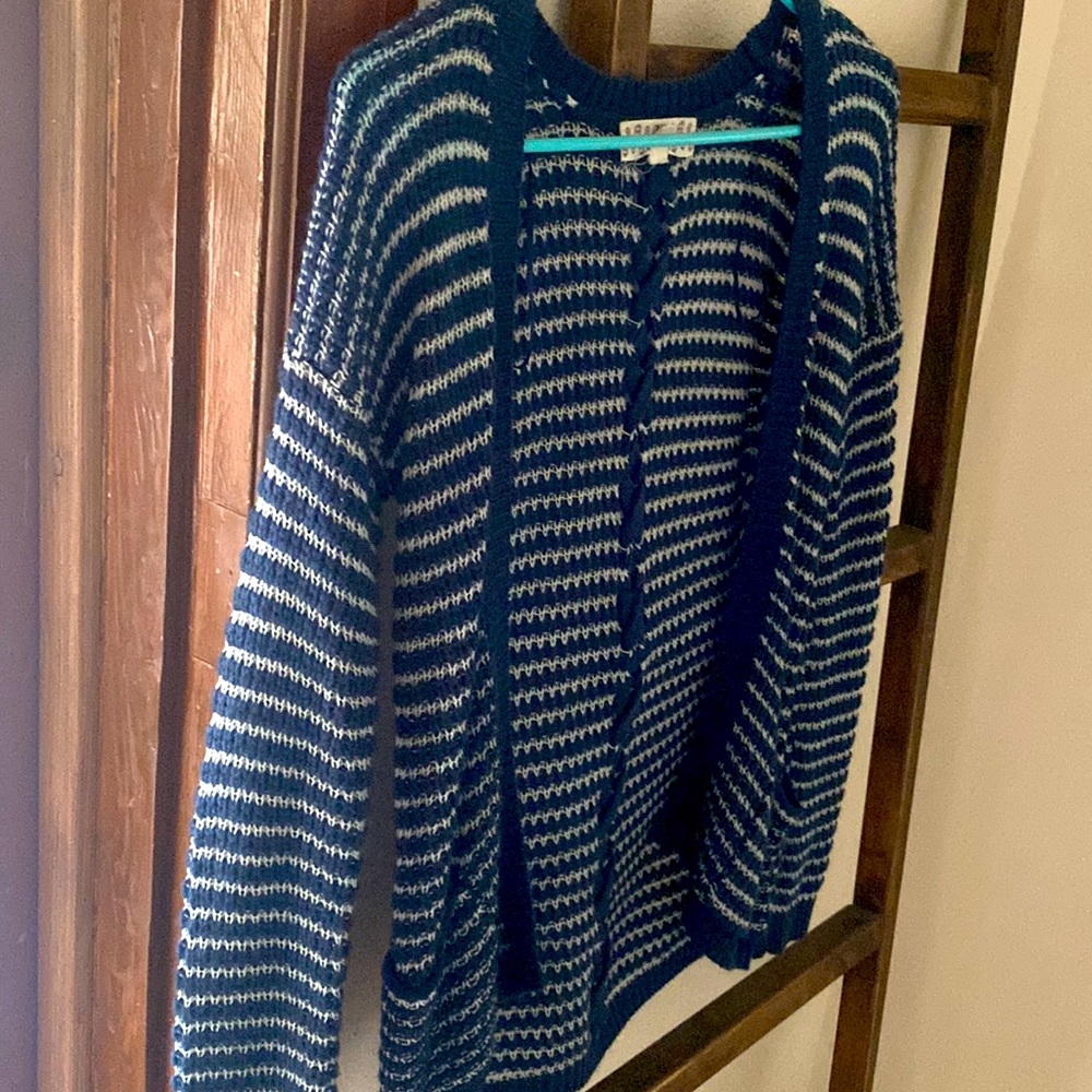 Navy blue and white striped sweater